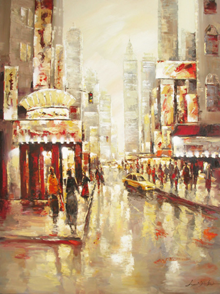 PXFC230 Wall décor art oil on canvas street scene New York red brown tones
